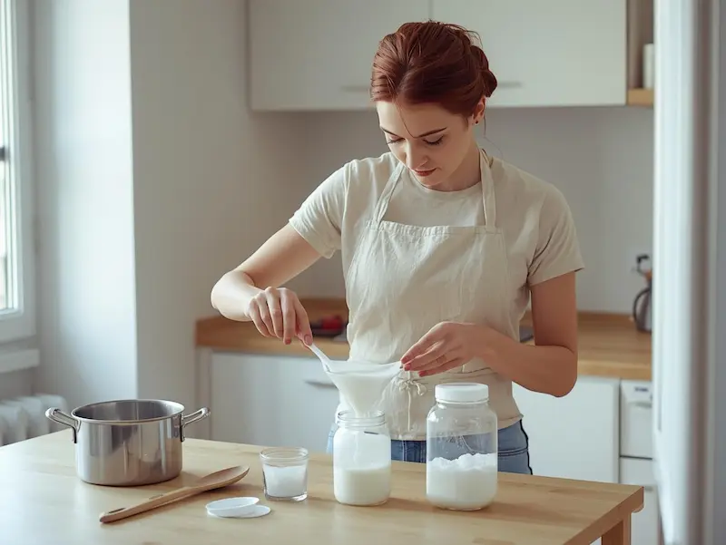 Préparation d’une lessive maison naturelle avec du savon de Marseille dans une cuisine