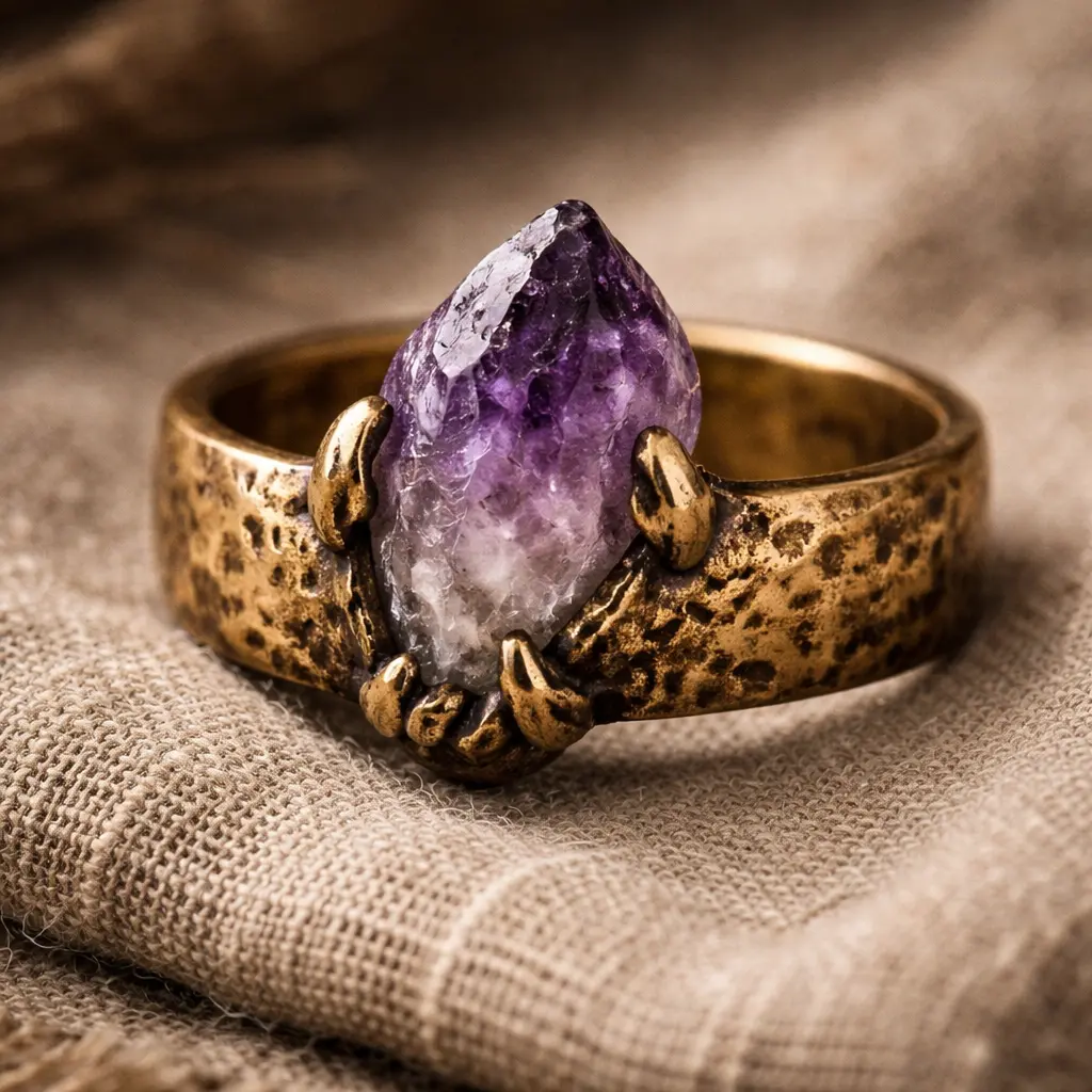 Monture bohème en laiton sertie d'une améthyste
