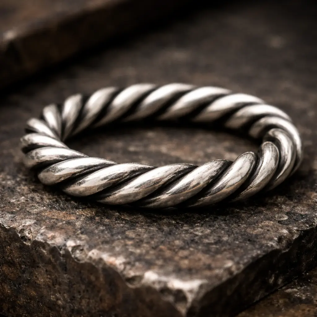 Bague fine torsadée en argent pur, style minimaliste