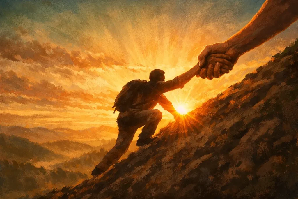 Aide Financière Exceptionnelle — Image inspirante d'une personne surmontant une difficulté financière grâce à une aide exceptionnelle, ambiance chaleureuse et positive.