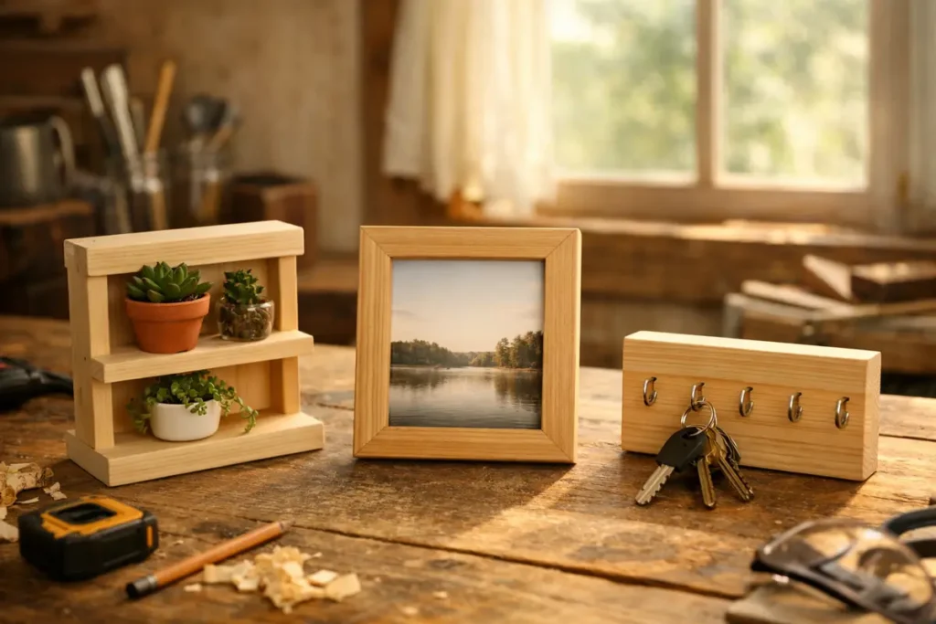 Idées créatives de bricolage bois facile pour débutants, ambiance chaleureuse et inspirante. creation en bois facile