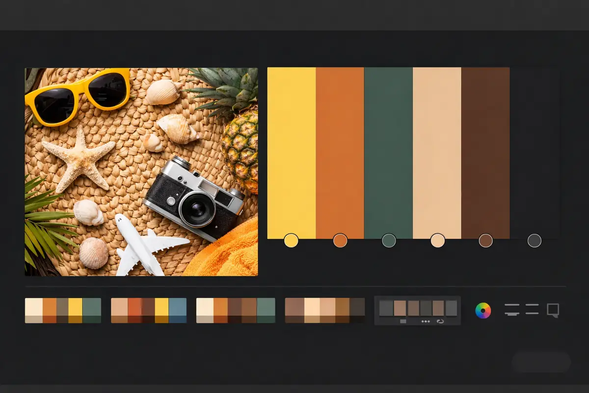 capture-ecran-adobe-color-generateur-palette Capture d'écran du générateur de palettes Adobe Color montrant son interface et ses fonctionnalités.