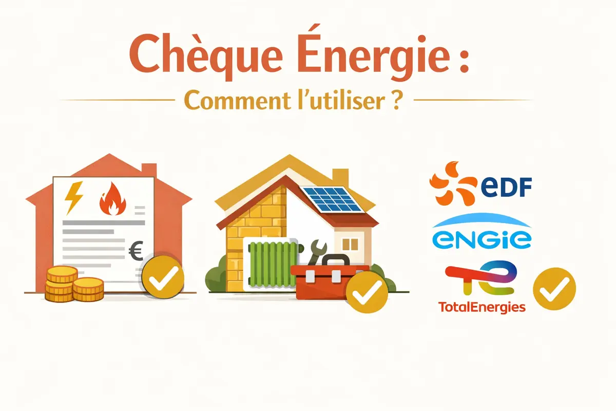 infographie-usages-cheque-energie Infographie détaillant les différents usages possibles du chèque énergie : paiement de factures d'énergie, financement de travaux de rénovation énergétique, liste des fournisseurs acceptant le chèque.