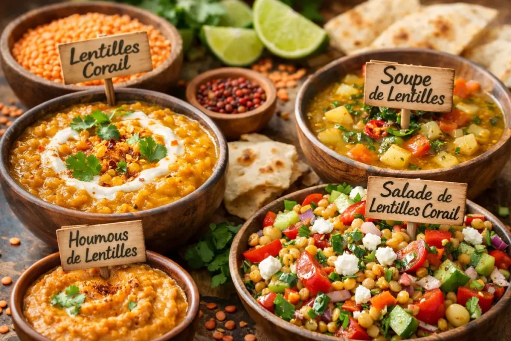Lentilles corail cuisinées, explosion de couleurs et de textures, promesse de repas sains et rapides.