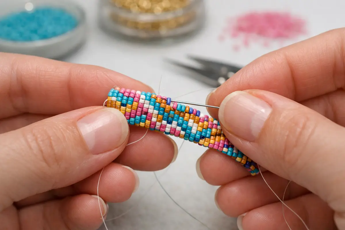 Miniature de la vidéo tutoriel montrant les étapes du tissage Peyote Pair pour un bracelet en perles Miyuki Delica.