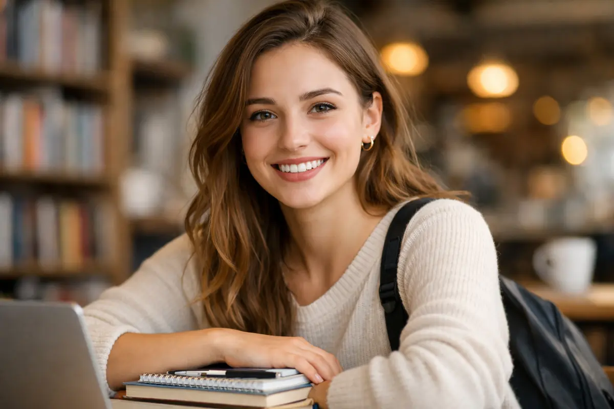Portrait de Marie, jeune étudiante souriante, ayant bénéficié de la Garantie Visale pour son logement à Lyon.